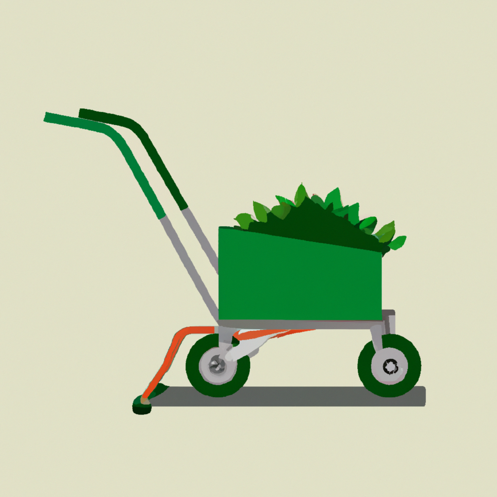 Empty cart illustration with lawn, leaves and wheelbarrow